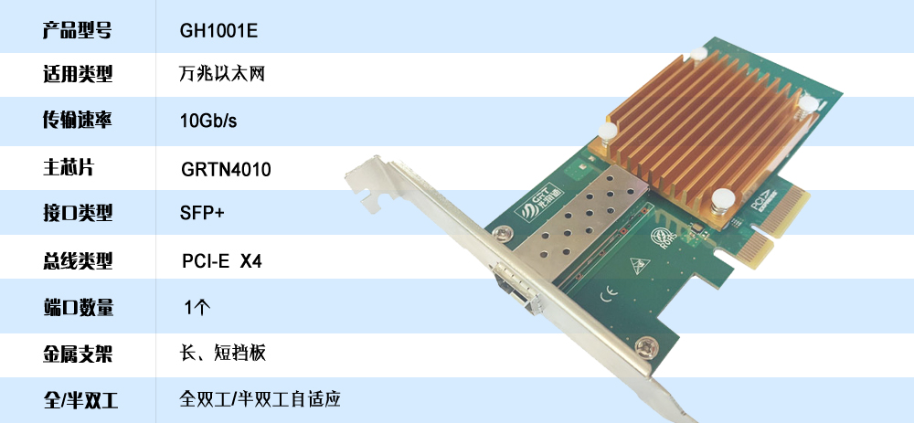 光潤通10G單光口網(wǎng)卡GH1001E-V4.0(圖1) 10G 單光口網(wǎng)卡GH1001E(圖1)